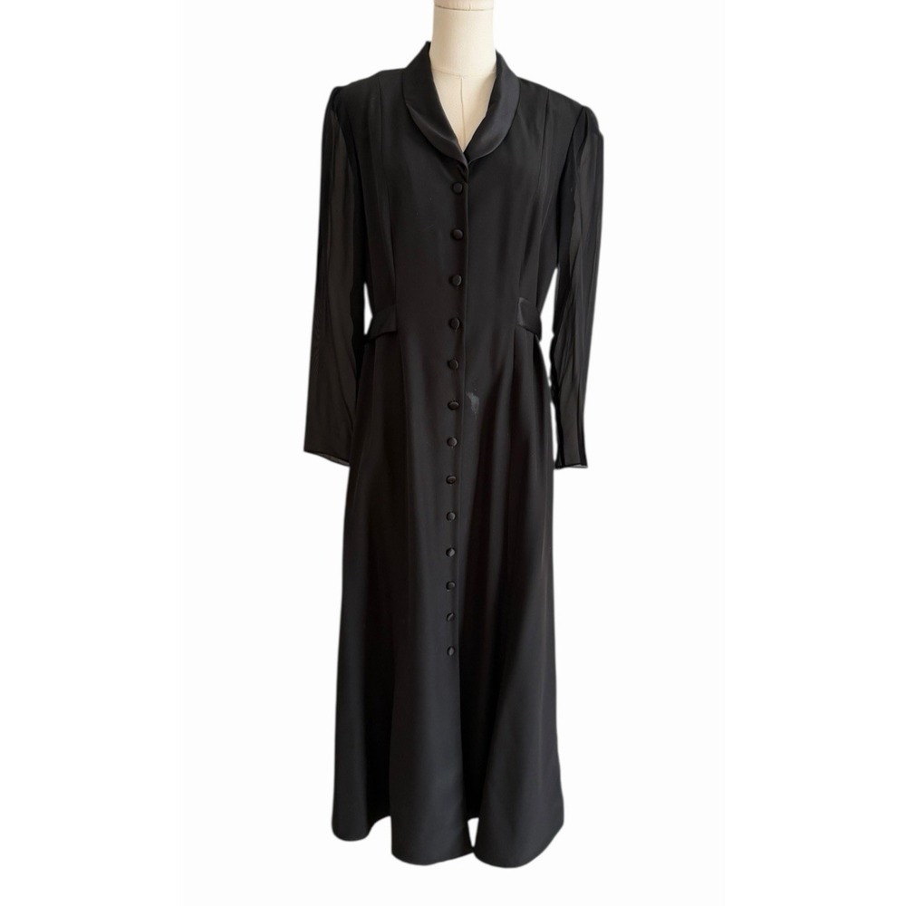 David Warren Black Tuxedo Maxi Dress Shaw Collar Formal Evening NYE Gown Chic 12